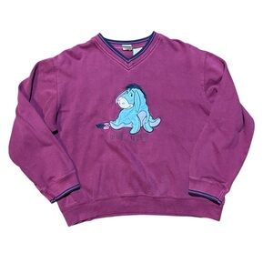 Vintage 90s Disney Eeyore Embroidered Burgundy Sweatshirt Unisex L Winnie Pooh